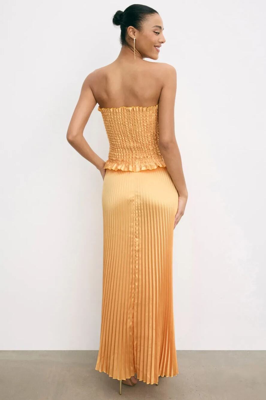 L'IDEE Maya Strapless Pleated Maxi Gown in Orange/ Yellow SIZE 8